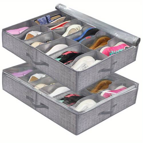 storage box foldable non woven bed under storage shoe organizer with transparent lid capacity for 12 pairs of shoes convenient durable handle transparent bed multi compartment design suitable for athletic and casual shoes