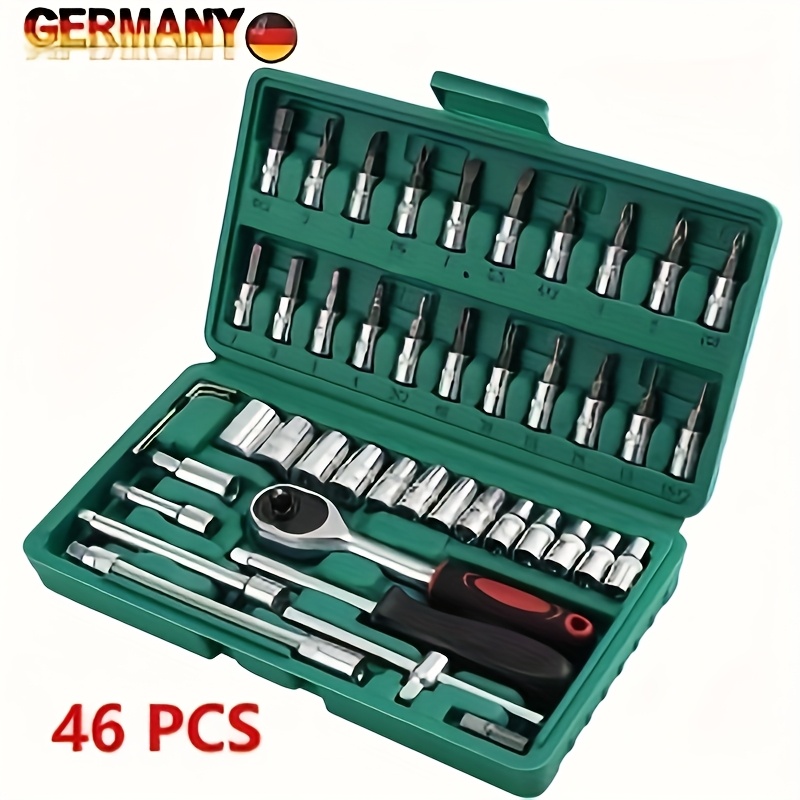 TEMU 46pcs Socket Wrench Set Set 1/4" Ratchet Box Ratchet Box Nut Sets Tool