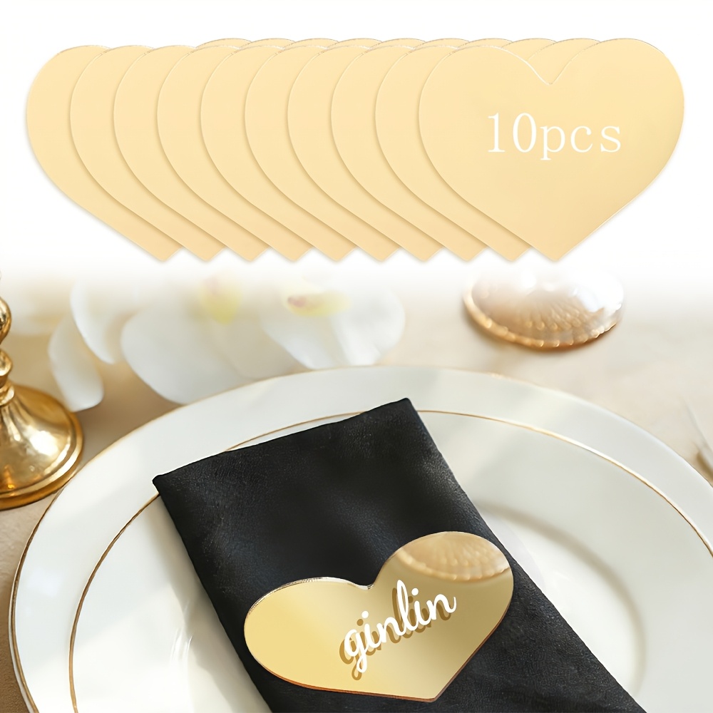 E-shop 10 Stück goldene herzförmige Acryl Platzkartenhalter | Elegante Tischnamensschilder für Hochzeit, Brautparty, Valentinstag & Party-Tischdeko,