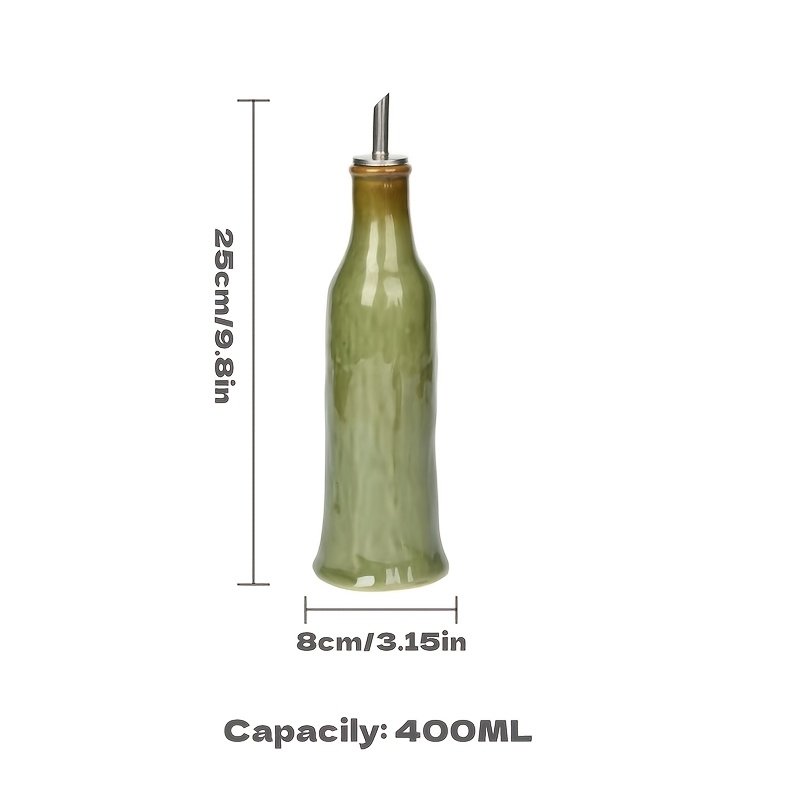 TEMU 1pc, Hand-painted Green Ceramic Olive Oil Bottle. Suitable For Homemade Salad Dressing, Daily Cooking, Outdoor Barbecues, And Seasoning Sauce