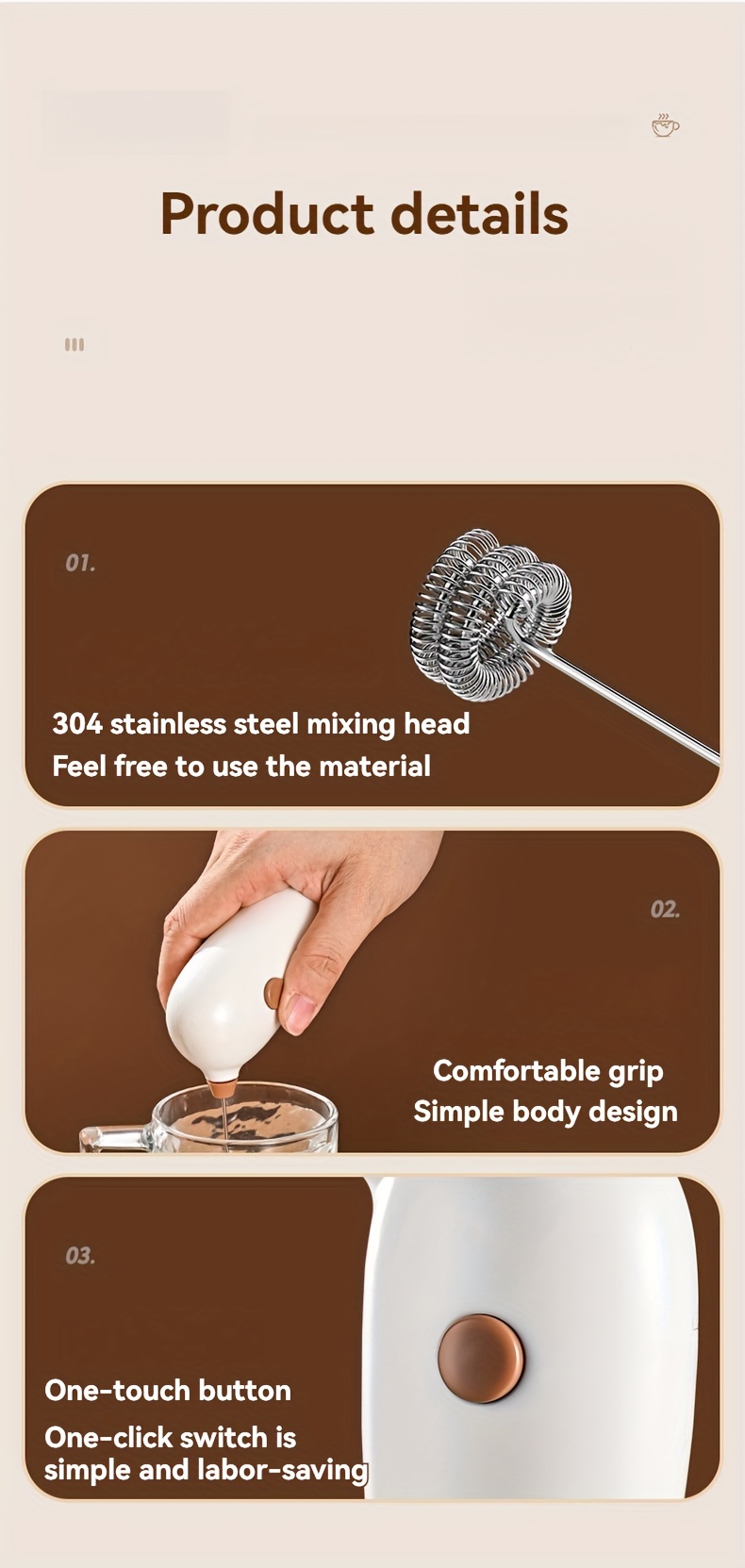 handheld electric milk frother battery powered   coffee creamy drinks   gadget details 13