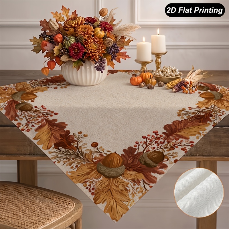 TEMU 1pc Fall Tablecloth Dry Wheat Leaf Farmhouse Kitchen Table Decoration Indoor Holiday Party Thanksgiving Decoration Fall Decor 85 X 85cm 110 X