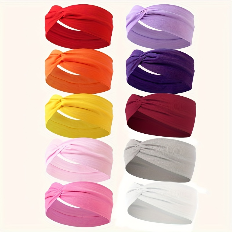 Image of 10pcs Women's Fashion Solid Color Cross-knot Headbands - Suitable For Yoga, Running, Sports, And Daily Casual Wear As Headscarves