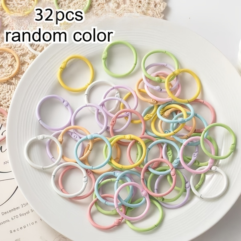 TEMU 32 anillos de disco pastel macaron, reutilizables, de metal, abatibles, colores aleatorios para tarjetas de índice, tarjetas didácticas,
