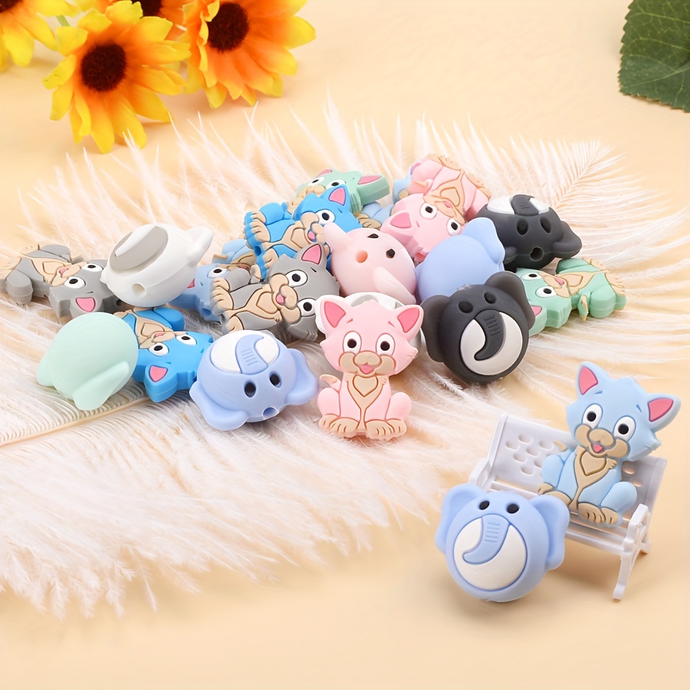 10-Piece Animal Silicone Beads - Cute Elephant DIY Craft Beads For Keychains & Accessories