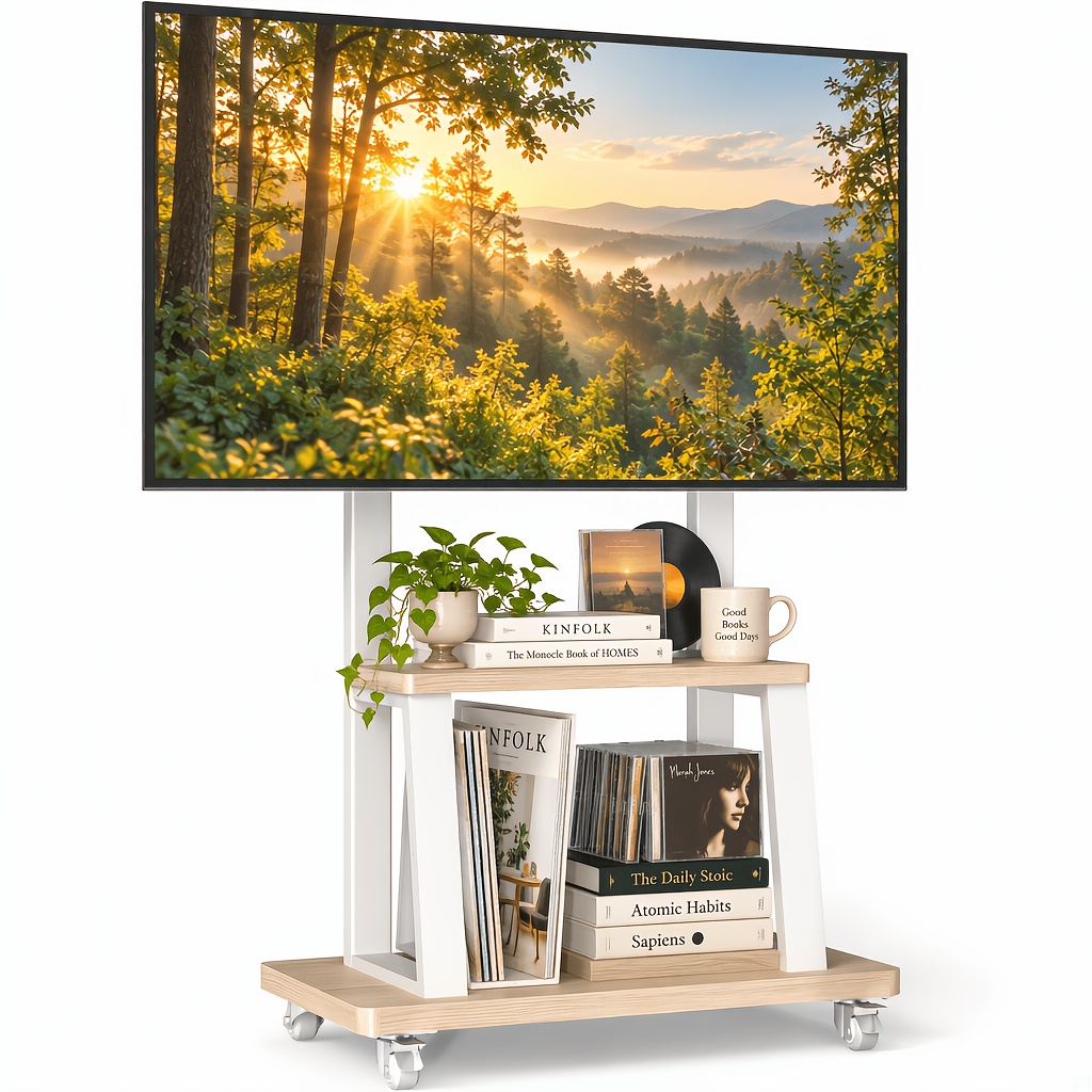 TEMU Heavy Duty Tv Stand Cart, Rolling Base Stand With Storage For 37-70 Inch Tvs, To 145lbs, Fits For Living Room, Office, Bedroom, C
