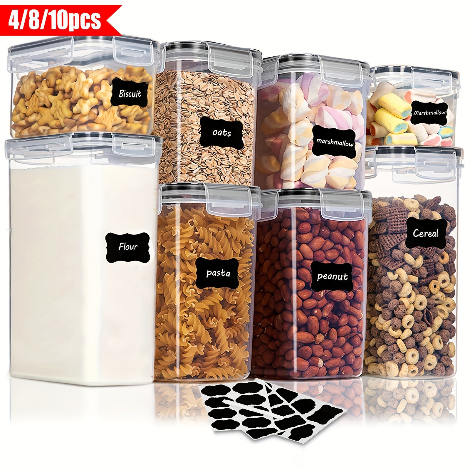 

Rv Organization Essential! 4/8 /10pcs Airtight Food Storage Containers Set With , Bpa Free Plastic Kitchen And Pantry Organization Canisters For Cereal Flour, Sugar, Suitable For ,with Labels