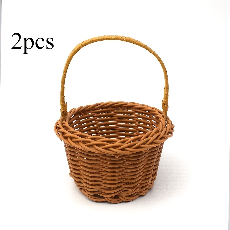 TEMU 2pcs Mini Paniers – Paniers de Rangement Décoratifs Rustiques en Plastique Rotin avec Poignées, Design Ouvert en Multiples Styles, Convient pour