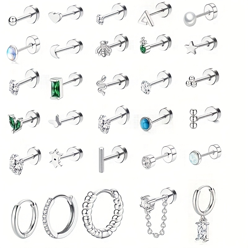 Surgical Stainless Steel Stud Hoop Earring Sets For Multiple Piercing Tiny Golden Flat Back Earrings For Cartilage Earrings Hypoallergenic Nap Studs For Women (single Earrings Not A Pair)