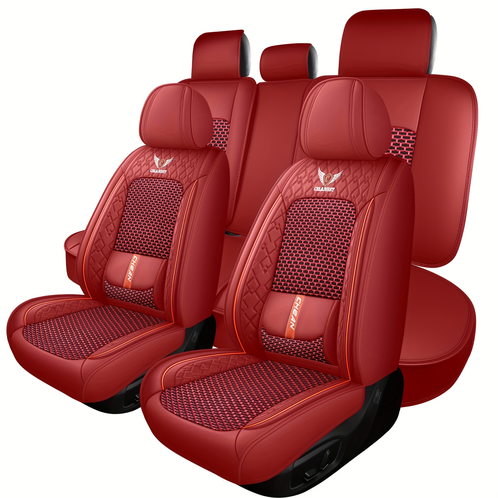 TEMU 5 Seat Breathable Luxury Car Seat Cover 4 Season Use Front Back Rear Cushion Full Wrapped Protector Universal Fit For 95% Cars Suv Truck Summer