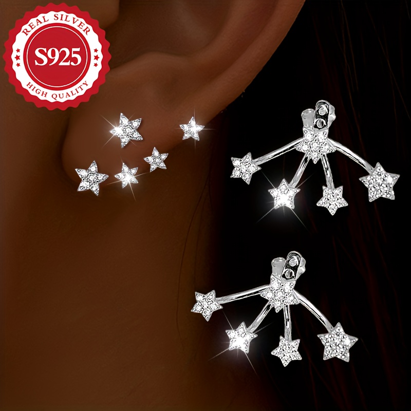 

A Pair Of Earrings Made Of S925 Silver, Featuring 5 Sparkling Designs For Women, Trendy And , Hypoallergenic, With Silver Ear Plugs, Weighing 2.12g.