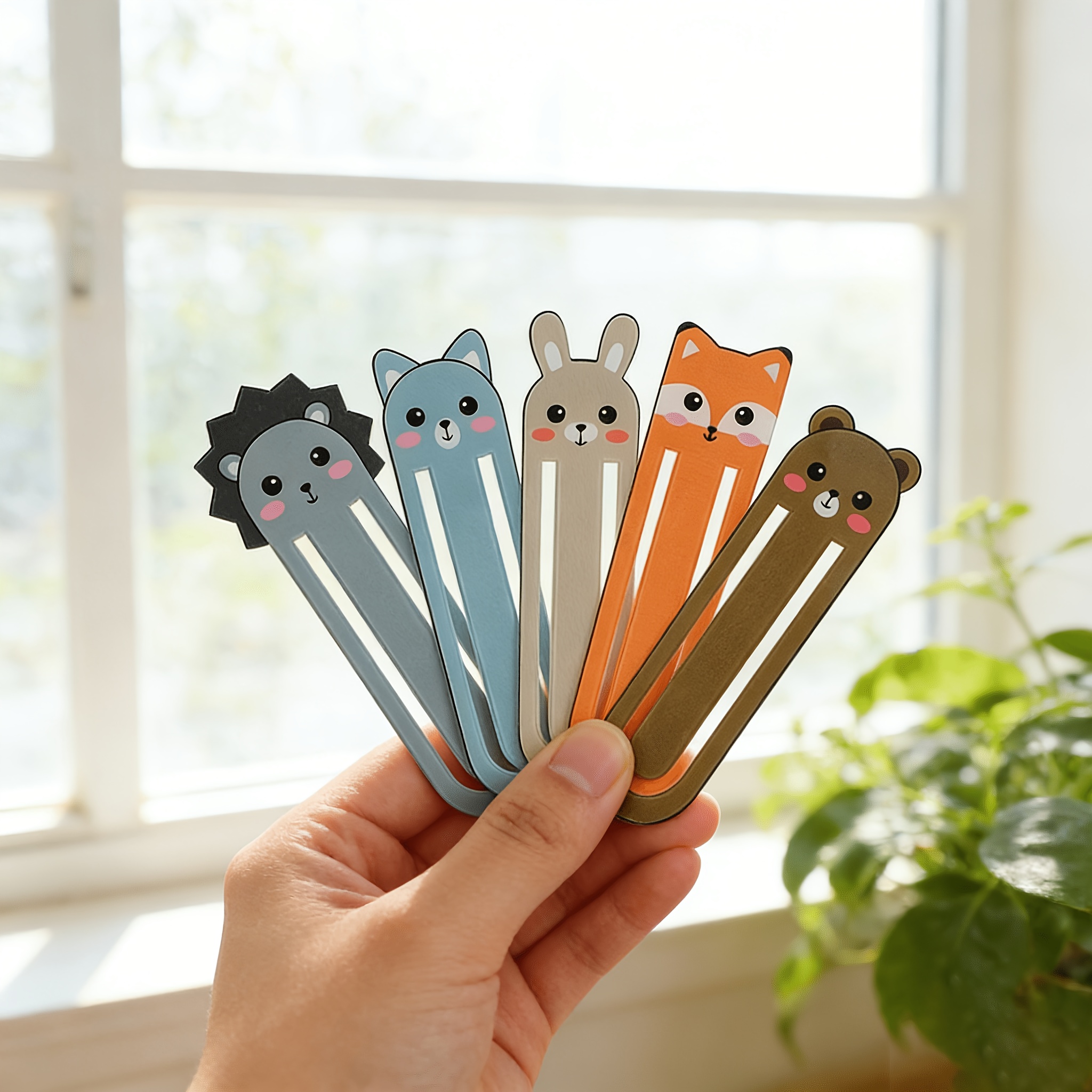 TEMU 5 Acrylic Bookmark Clips Featuring Adorable Cartoon Animal Designs Including Cats, Pandas, Rabbits, Hedgehogs, And Foxes, Making Them A