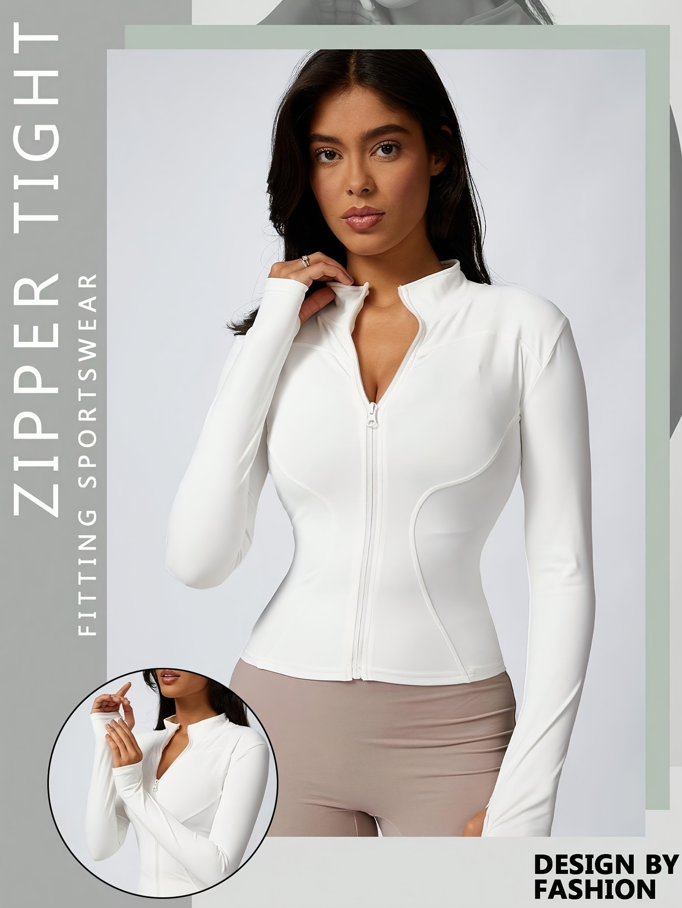 High-Elasticity Slim-Fit Yoga Top - Stand Collar Zipper Front Long Sleeve Workout Shirt, Peach Solid Color Non-See-Through Fabric for Yoga, Gym & Casual Wear, Machine Washable, Formfitting Design, Highelasticity Material