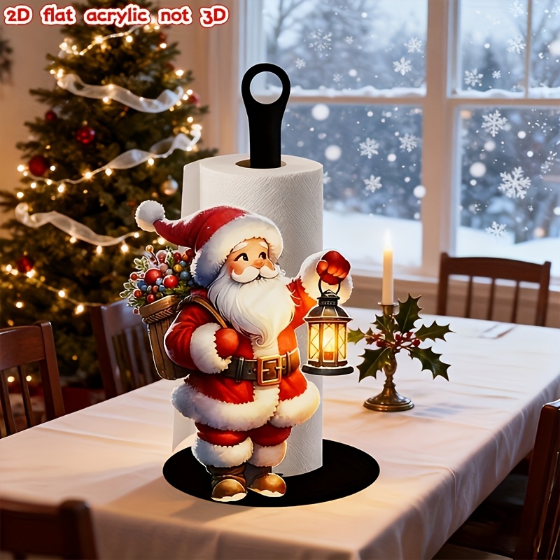 TEMU 1 Küchen-Küchenpapierhalter – Tisch-Arbeitsplatten-Rollenpapierhalter zur Aufbewahrung, -Aufbewahrungsständer, lustiges Weihnachtsmann-Design,