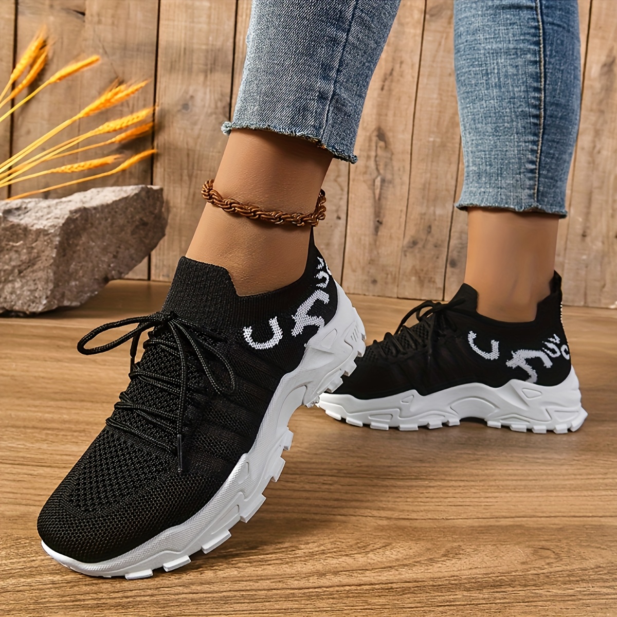Women'S Walking Socks Sneakers Lightweight Knit, Orthopedic Non-Slip  Design, Breathable Mesh Upper with Beige Accents, Casual Low-Top Lace-Up