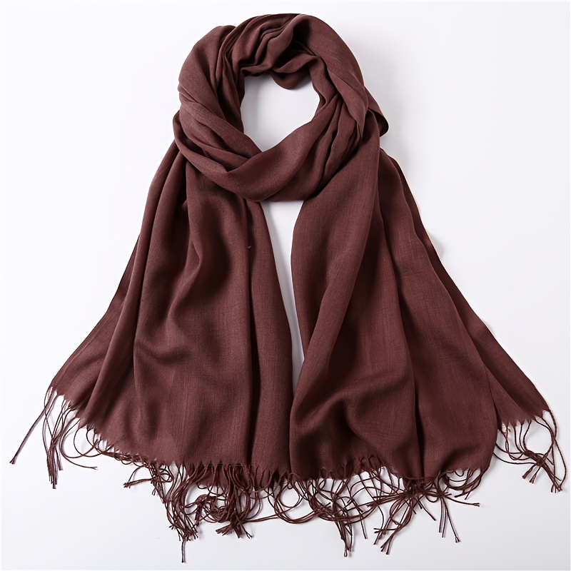 TEMU Thin Classic Solid-color Unisex Scarf, Suitable For Men And Women, Elegant, Soft, And Warm Fringed Shawl Headscarf, A Versatile Autumn/winter