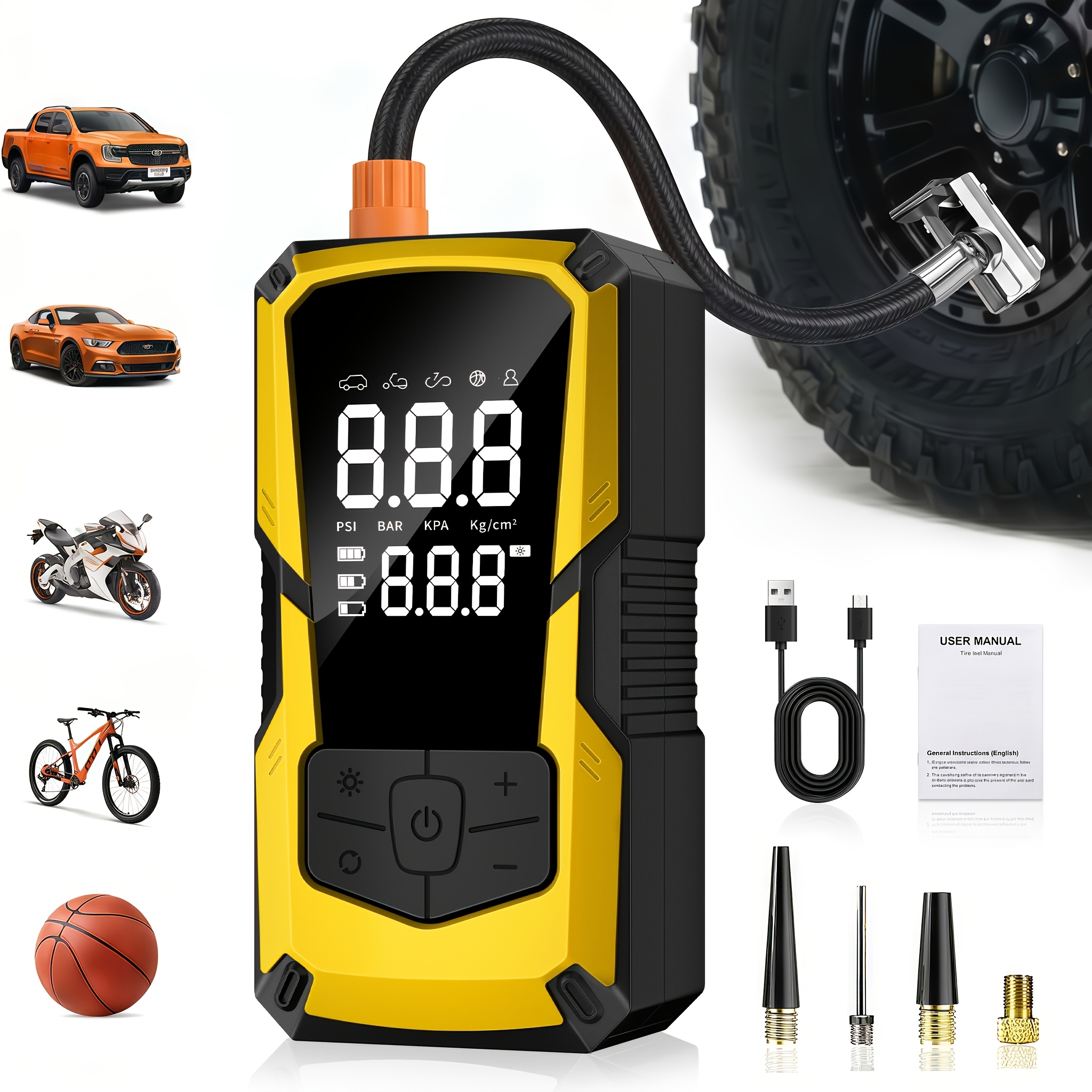 TEMU Stscelz Tire Inflator Portable Air Compressor, 150psi Cordless Tire Pump With Digital Pressure Gauge & Led Lights, 3x Faster Inflation Auto