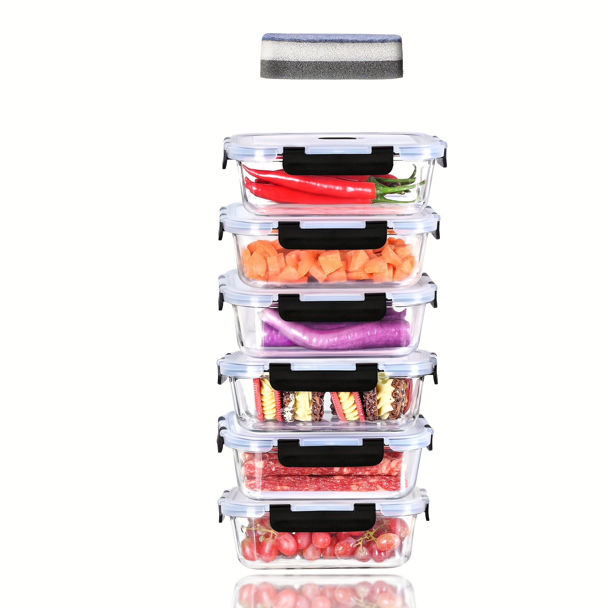 TEMU Glass Food Containers With Lids Set Of 6 Compact And Portable Meal Prep Containers Glass Leak-proof Glass Containers 370ml Airtight Storage