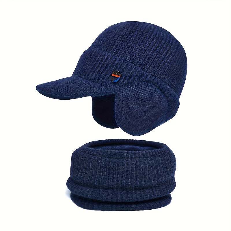 1 lot Bonnet tricoté coupe-vent avec visière et cache-cou, adapté à un usage quotidien en hiver et aux activités de plein air