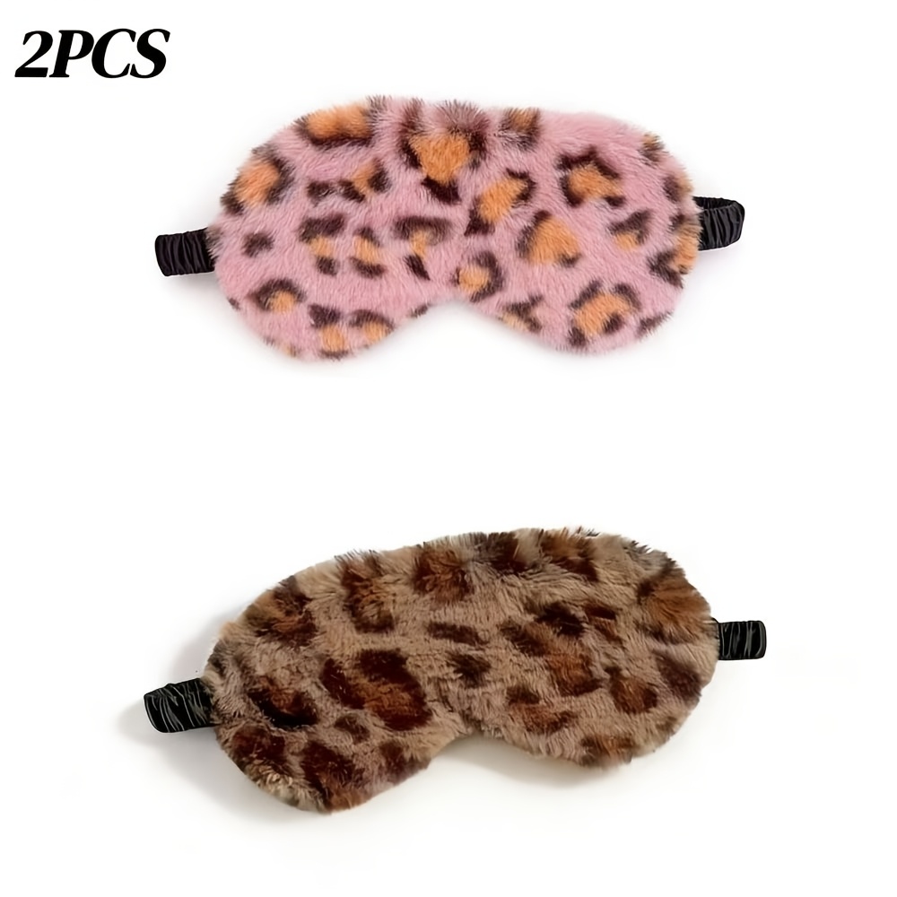 TEMU 2pcs Light Blocking Sleep Mask, Sexy Leopard Print Plush Eye Mask With Elastic Adjustable Strap-soft Breathable Fabric For , Yoga, Travel/shift