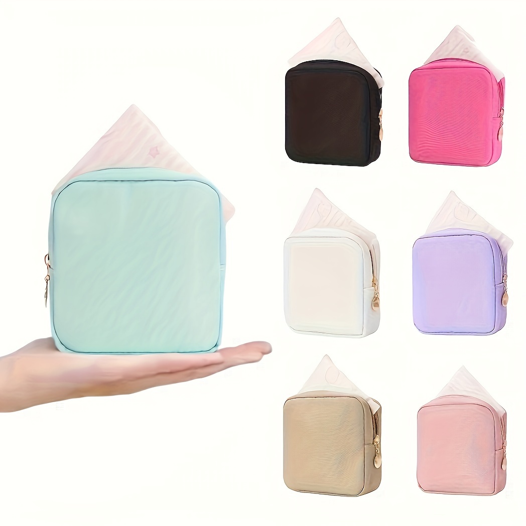 

Solid Color Sanitary Napkin Storage Bag, Mini Nylon Wallet Cosmetic Pouch, Cute Small Makeup Zipper Bag, Portable Travel Organizer For Feminine Products, Multi-functional Ladies Handbag