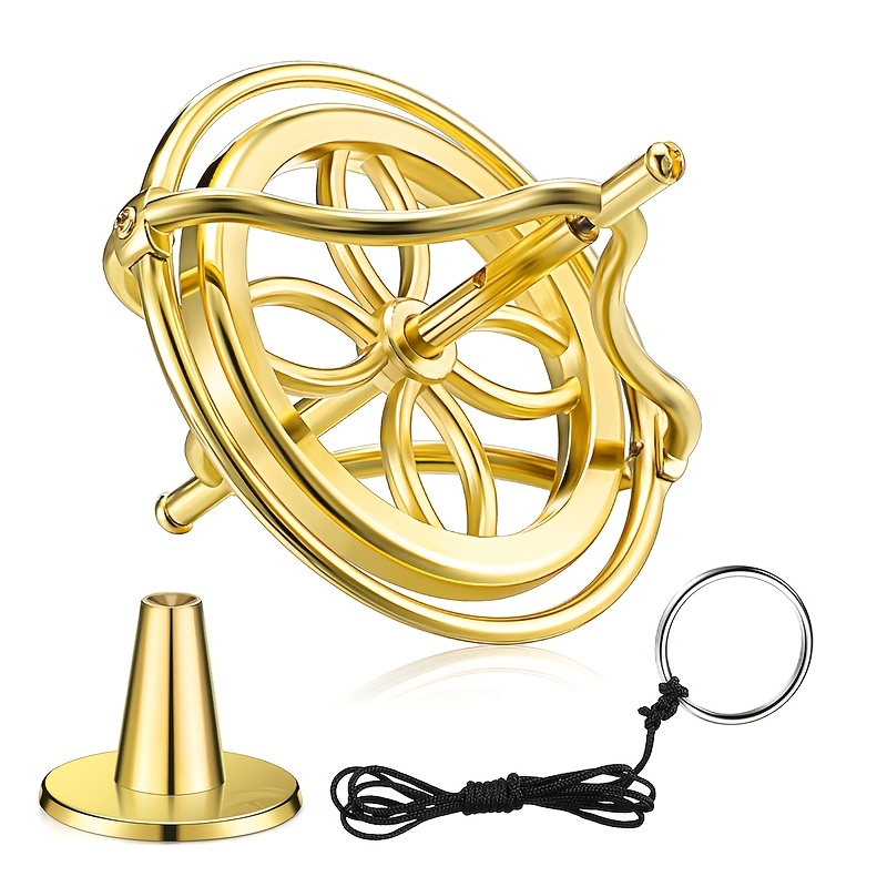 Image of Elegant Golden-tone Metal Gyroscope - Anti-gravity, Intricate Design Spinning Top With Keychain, Ideal For Educational Fun & Desk Decor, Alloy Material