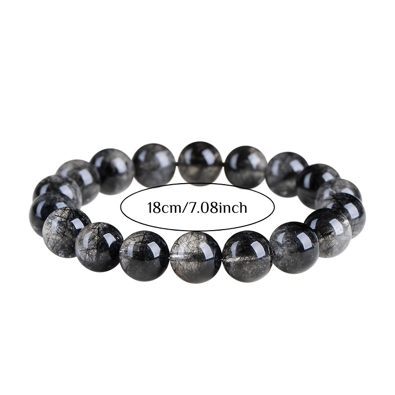 Natural Lace Black Rutilated Quartz Round Bead Bracelet