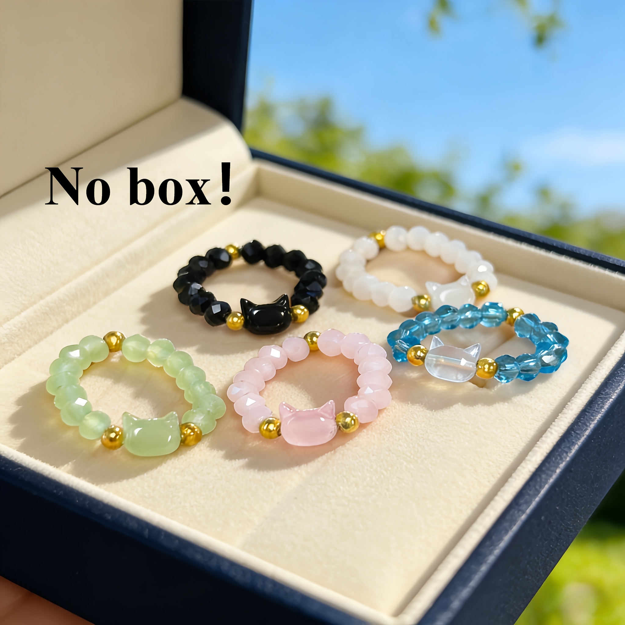 TEMU Ensemble de 5 bagues colorées avec perles de chat, cadeau de bijoux parfait pour la Saint-Valentin/Fête des Mères/Fête des Professeurs/Rentrée