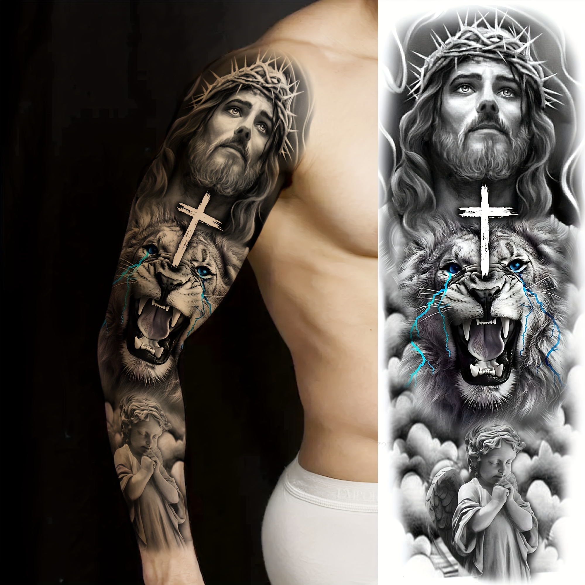 angel and cross tattoo sold on Temu Philippines, image size:1999x1999