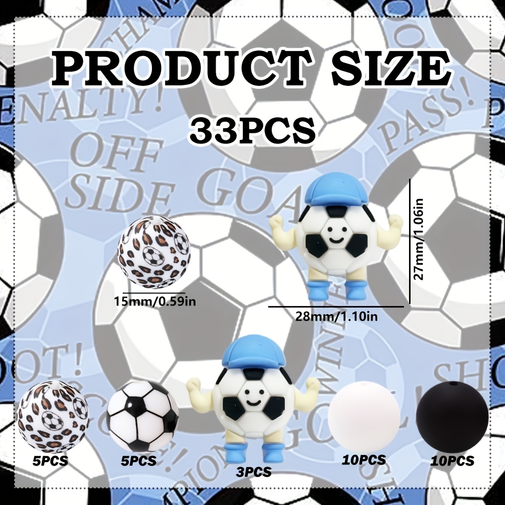 TEMU Set di 33 perline in silicone serie calcio 3D e , per gioielli, orecchini, collane, ciondoli per borse, cordini per telefono, set di accessori