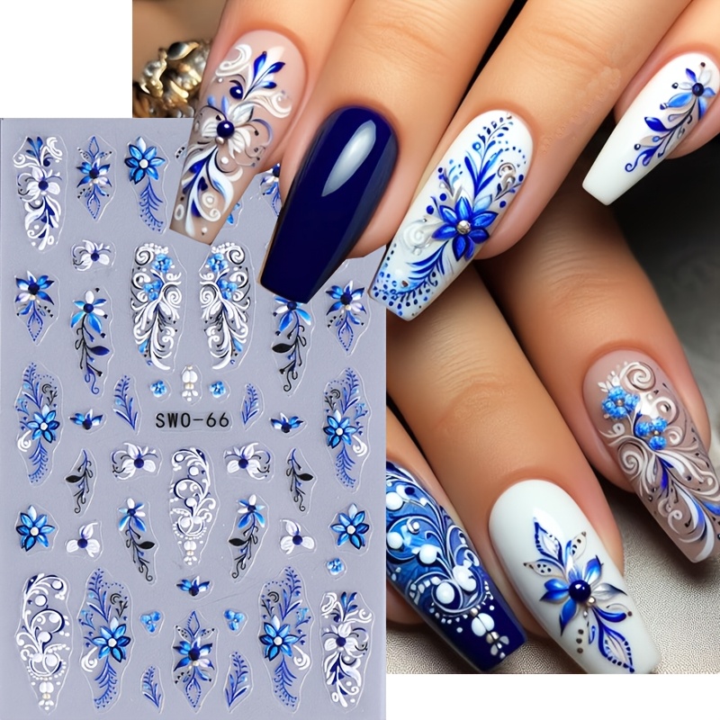 

2pcs/1pc Embossed Floral Nail Art Stickers, Spring White Flowers Leaves Pattern Self-adhesive Nail Decals, Diy Nail Decorations, Nail Art Supplies For Women And Girls, Theme, Rectangle Shape