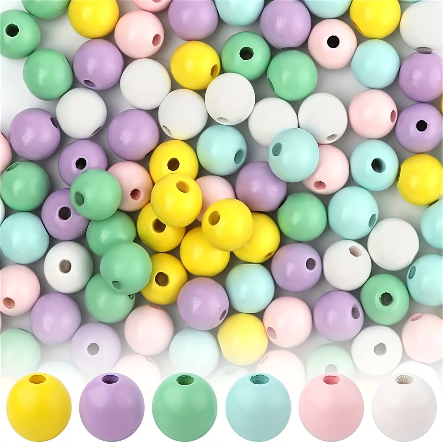 Image of 60pcs 16mm Mixed Color Easter Wood Beads, Colored Round Spacer Beads Wooden Craft Beads Farmhouse Wood Beads For Easter Home Decoration Spring Garland Diy Craft Making