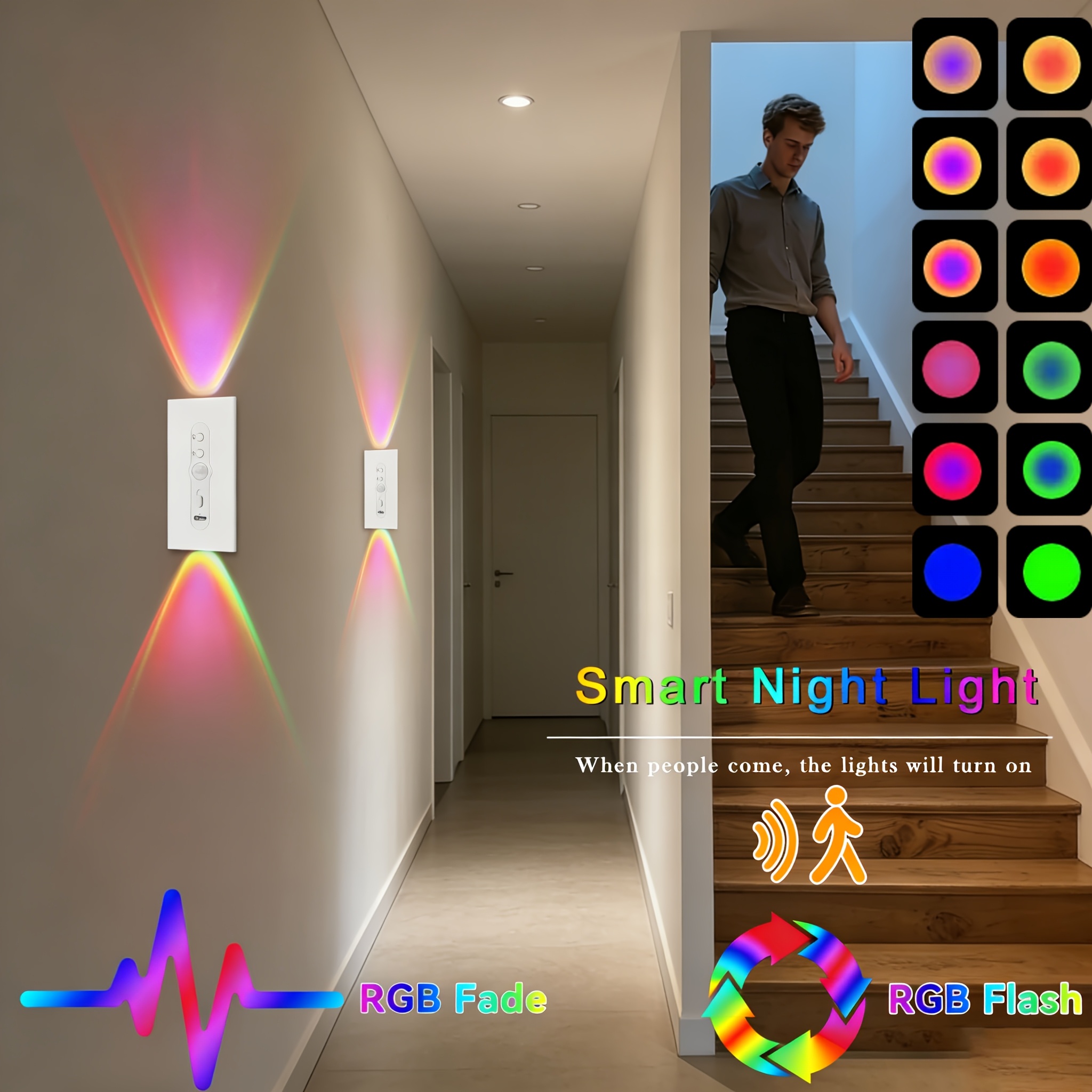 2pcs Magnetic LED Night Light with Double-Head RGB