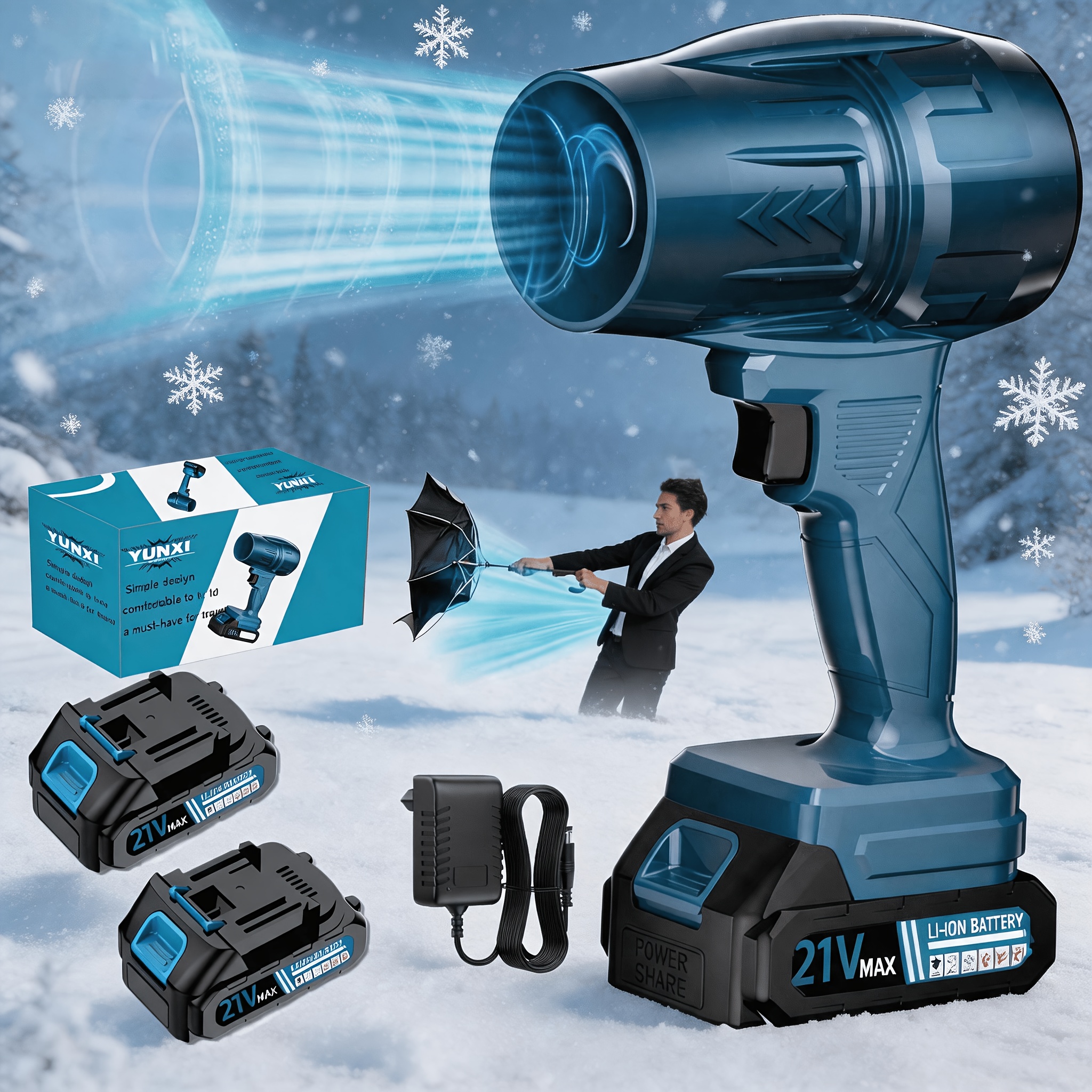 Image of 21v Brushless Snow Blower Cordless Jet Fan/ Electric Dust Blower & Turbo Blower Personal Cooling Fan, Blower, Handheld Air Cooling Tool, Portable Car Snow Dust Removal Tool An Ideal Gift For
