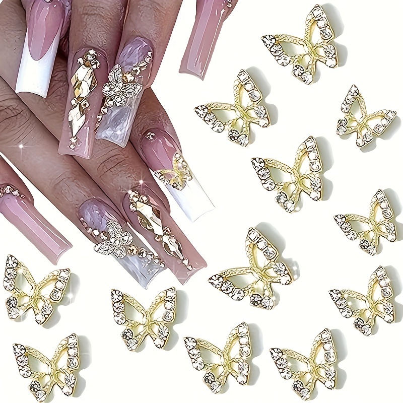 TEMU 50pcs Elegant & Shiny 3d Butterfly Nail Charms, Golden Metallic Safe Formaldehyde-free Rhinestone Nail Art Decorations