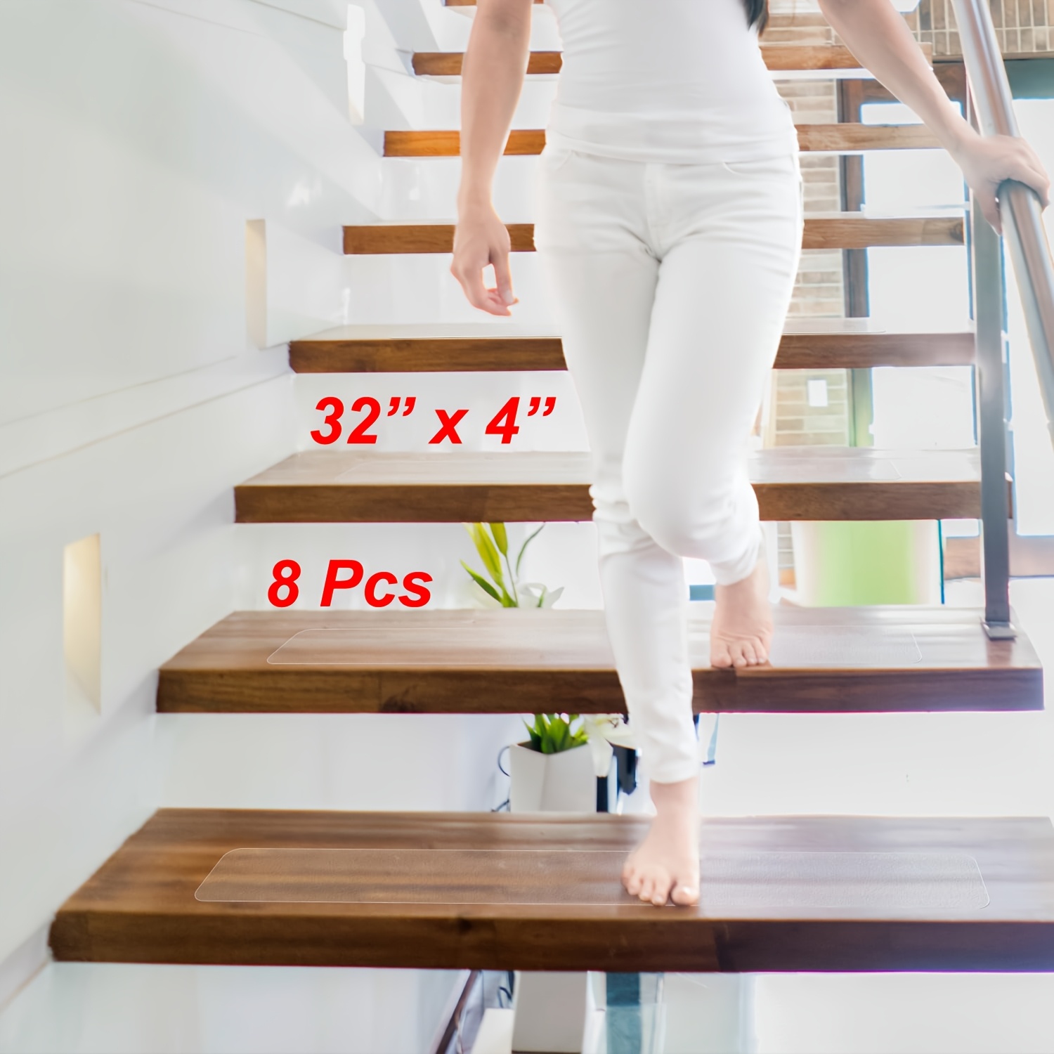 TEMU 8pcs Clear Anti Slip Tape, 32" X 4", Pet Transparent Grip Tape Non Slip Adhesive Tape Indoor/outdoor Stair, Tubs, Boats, Safety Grip Tape Non