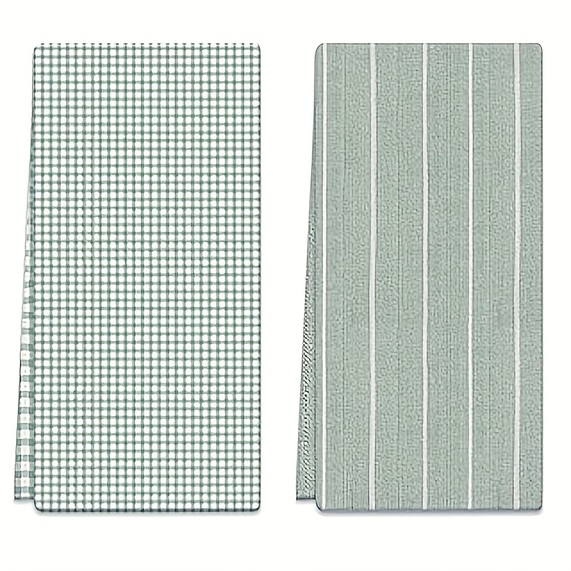 TEMU 2pcs Green Striped Checkered Kitchen Towels, 16 X 24 Inches, Soft And Highly Absorbent Tea Towels; Farmhouse Style Decor Towels, Suitable For