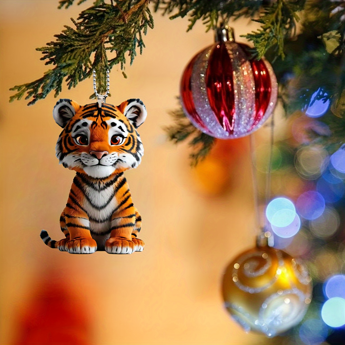 

Acrylic Tiger Hanging Ornament - 2d Sitting For Christmas Tree, Car, And Home Decor