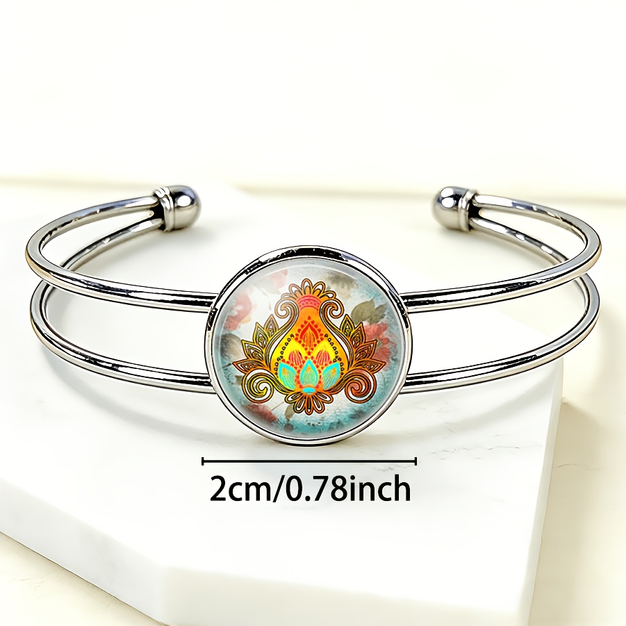 Women's Adjustable Open Bangle, Lotus Flower Design