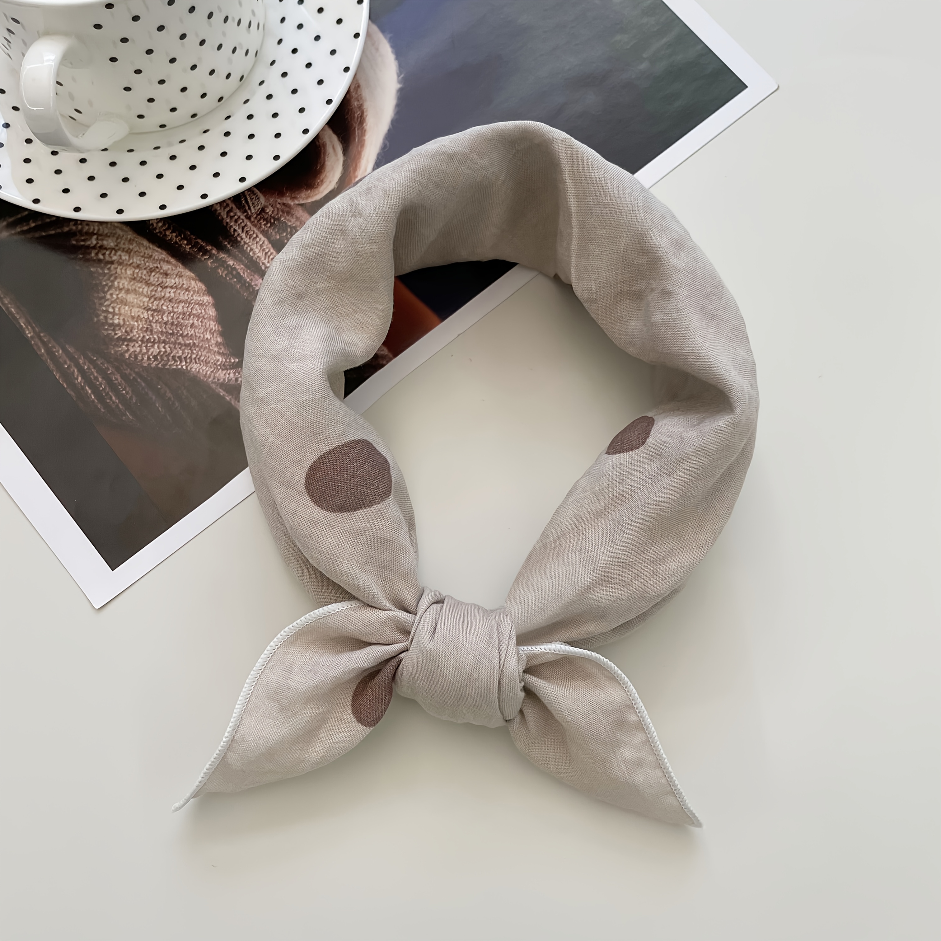 Korean Retro Polka Dot Square Scarf, Versatile Multi-Color