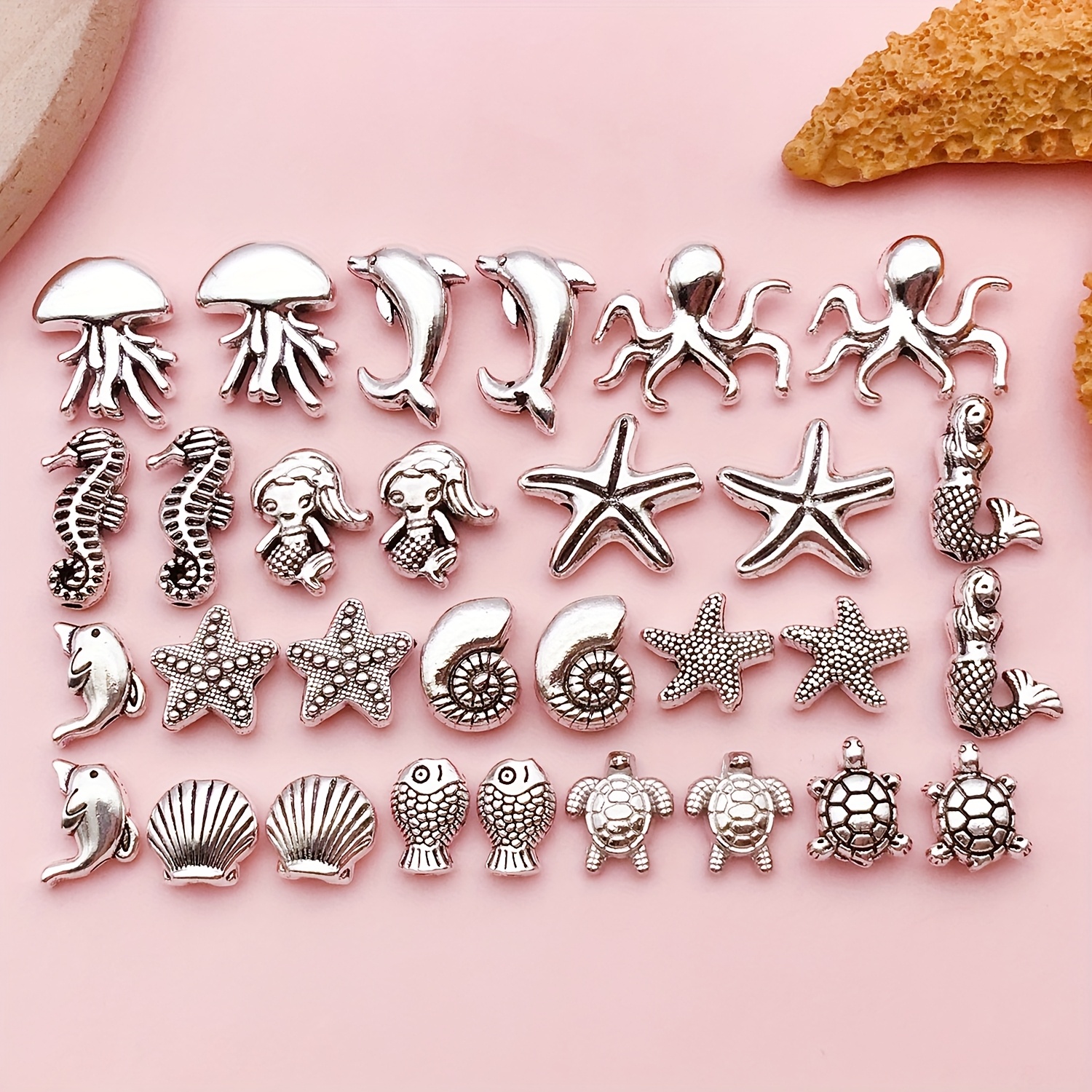 TEMU 30 pièces Perles Étoile de Mer Antique Argentées Animaux Spacer Métal Tibétain Charmes pour Fournitures Création Bijoux DIY Artisanat