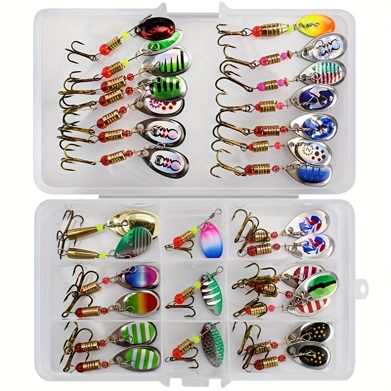 

10/20/30pcs/set Fishing Spinner Lure, Metal Spoon Lure With Treble Hook, Artificial Hard Bait