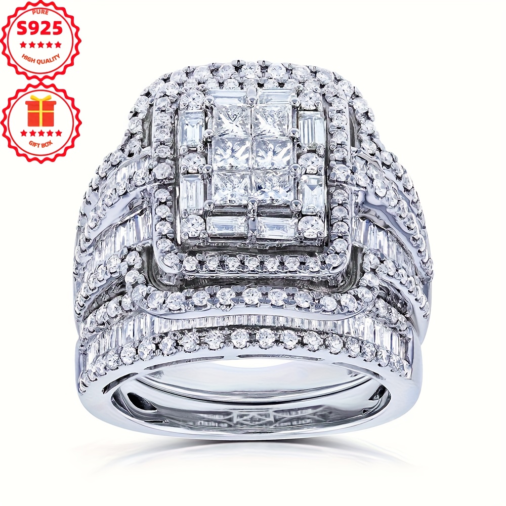TEMU 1pc 925 Sterling Silver Fashionable And Luxurious Women's Matching Ring, Retro Style, , Shiny, Suitable For Birthdays, Anniversaries, Weddings,