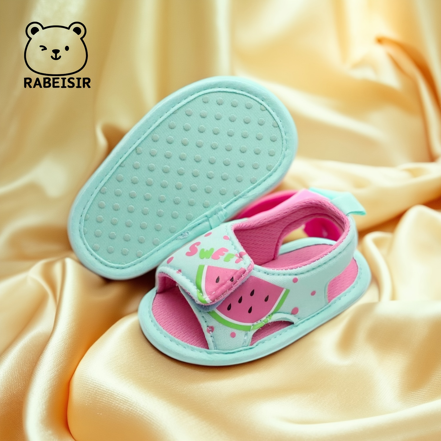 RABEISIR Adorable Mermaid & Watermelon Baby Walker Sandals - Breathable, Non-Slip Soft Sole Shoes with Easy Hook-and-loop Fastener Strap - Perfect for Spring/Summer Daily Wear & Vacation Outfits, Toddler Sandals