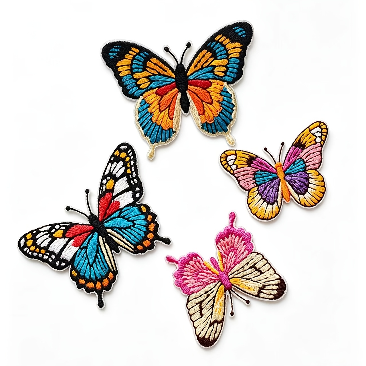 TEMU 4pcs Vintage Colorful Self-adhesive Embroidered Patches, For Clothing, Jeans, Backpack Decoration And Repair, Cute Cartoon Animal Embroidered