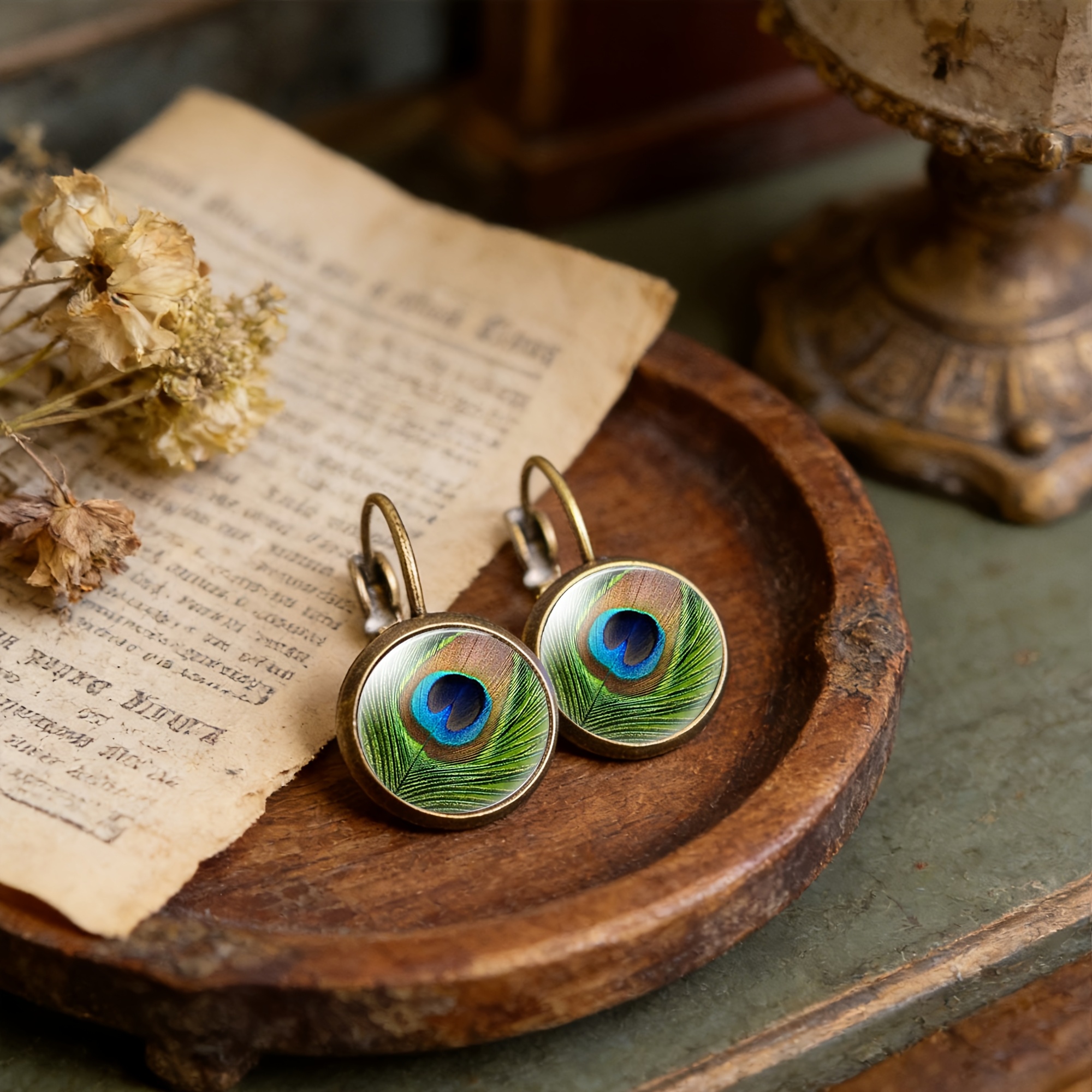 2pcs Set of Ancient Blue Round Classical Earrings