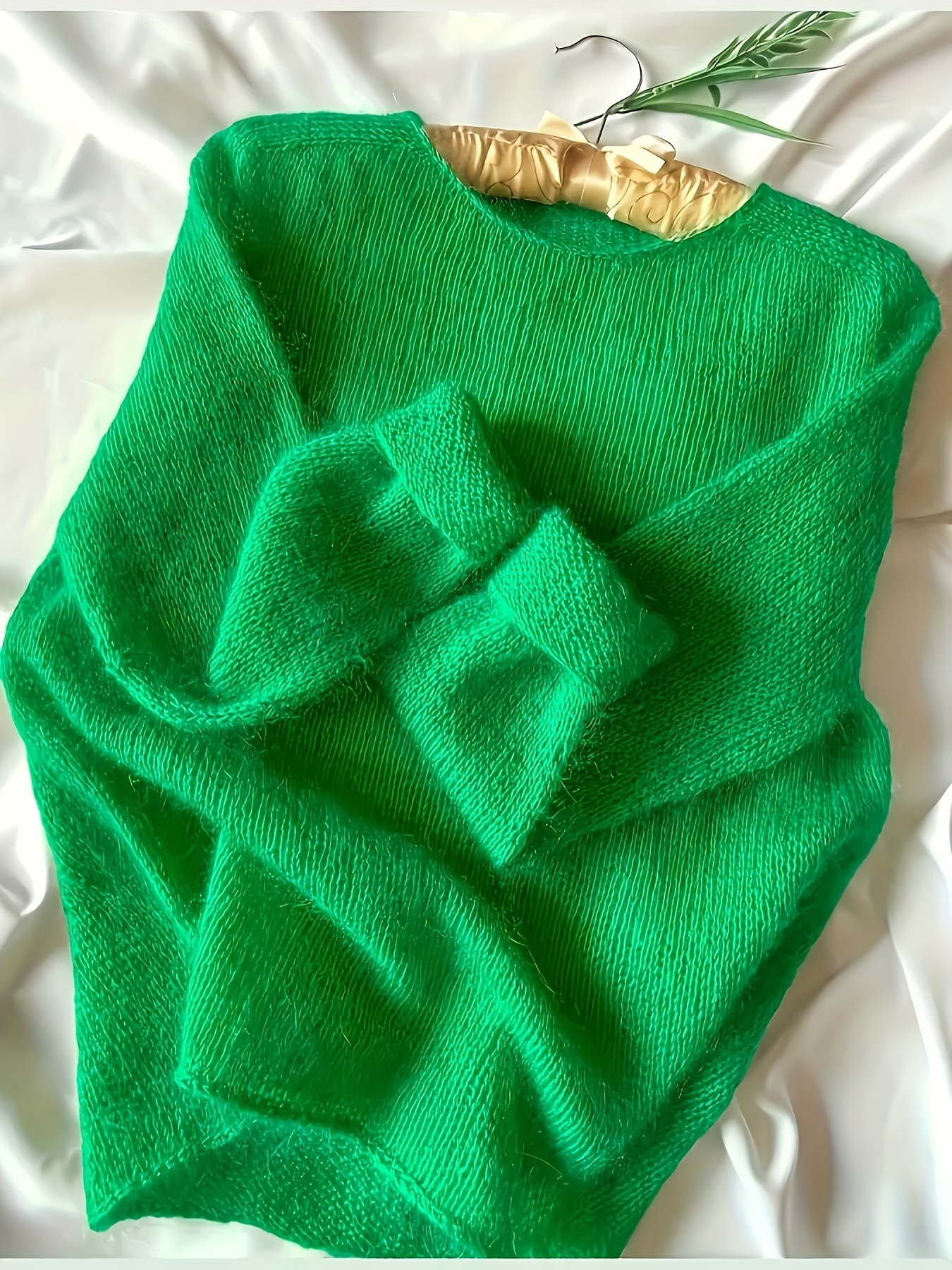dj0714003 autumn-winter   green round neck pullover sweater retro fresh spring casual top 0