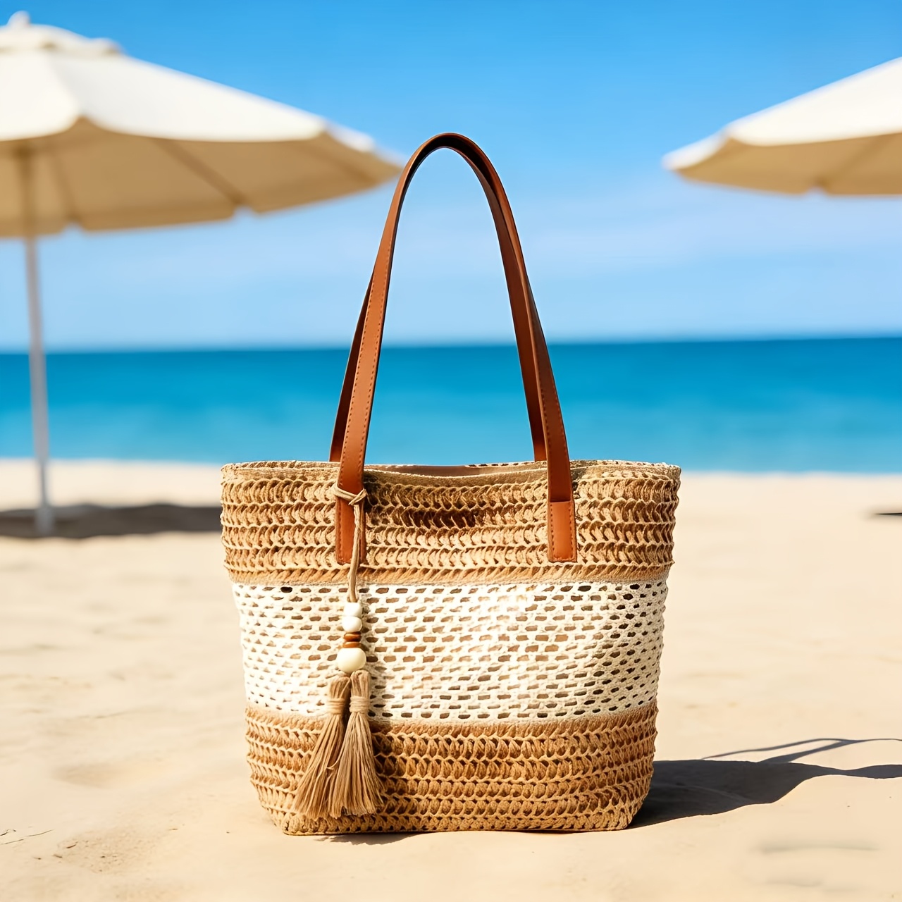 TEMU Straw Woven New Tote Bag 2026 Tassel Versatile Large Bag Large Capacity Woven Women's Shoulder Bag Tote Lazy Style