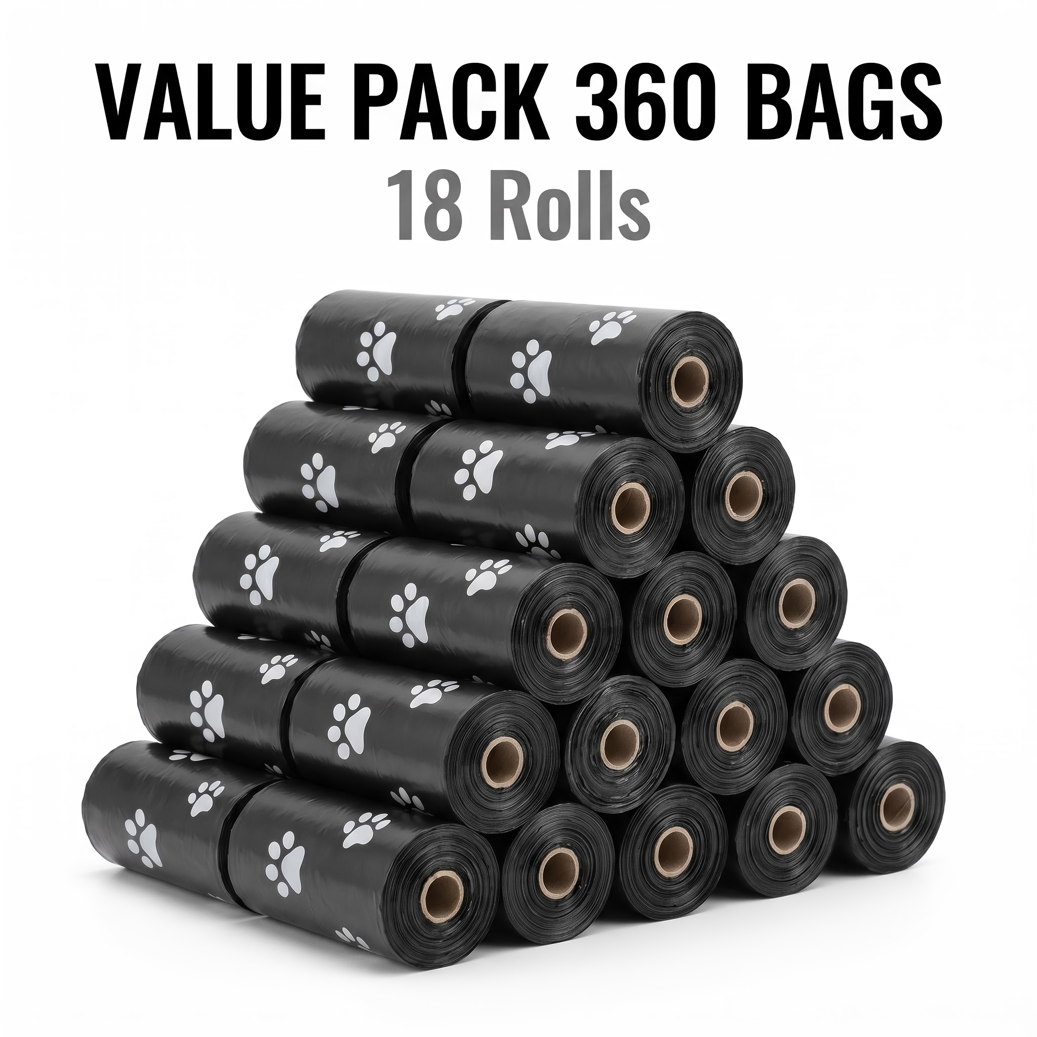 TEMU 360pcs/18 Rolls Black Printed Dog Poop Bags Thick Leak Proof Portable Pet Waste Bags For Outdoor Walking