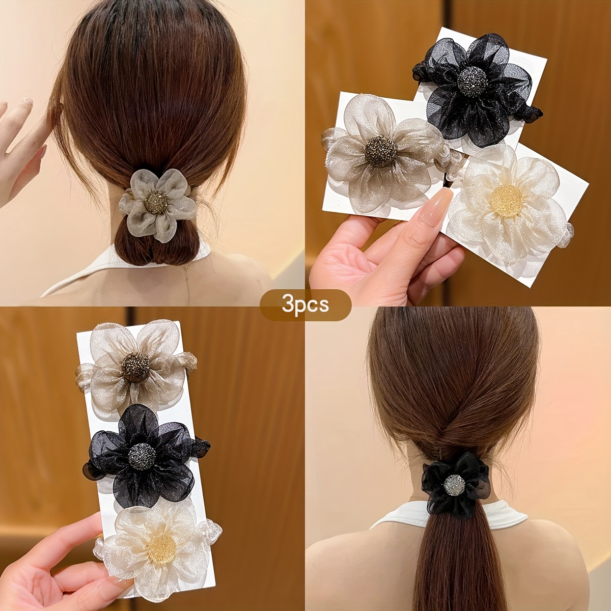 TEMU 3-color Random Flower Headband, Headband, Korean-style Hair Tie, Suitable For Daily Accessory